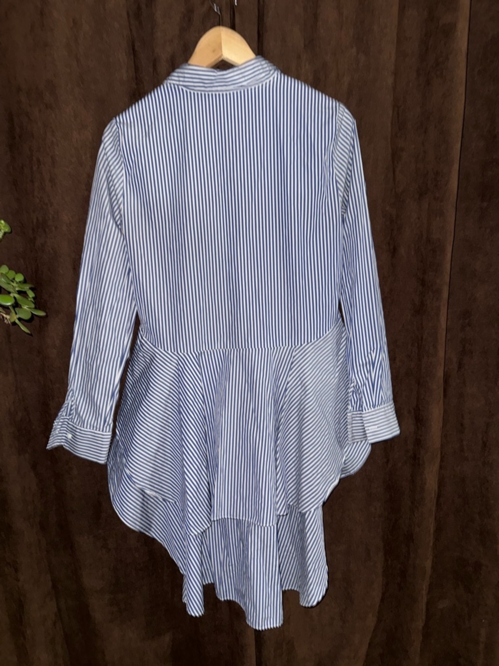 Zara Blue and White Striped Hi-Low Peplum Button-Down Shirt - Picture 5 of 5